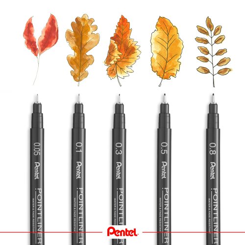 The Pentel Pointliner is ideal for sketching drawing and writing with a robust tip which retains its shape. With fade-resistant black pigment ink this pack of five pens with assorted tips facilitates the drawing of intricate details to bold lines and shading. Supplied in plastic free packaging.