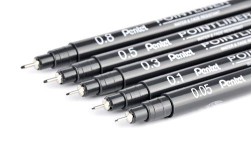 Pentel Pointliner Assorted Sizes Black (Pack of 5) YS20P/5-A