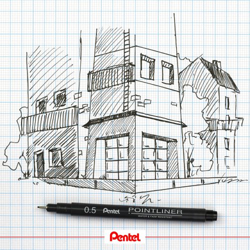 The Pentel Pointliner is ideal for sketching drawing and writing with a robust tip which retains its shape. With fade-resistant black pigment ink this pack of five pens with assorted tips facilitates the drawing of intricate details to bold lines and shading. Supplied in plastic free packaging.