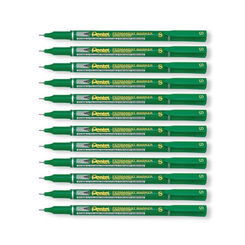 Pentel Permanent Marker Super Fine Point Green Pack of 12 NFS410-D
