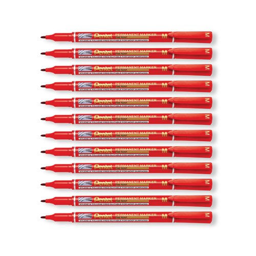 Pentel Permanent Marker Fine Point Red Pack of 12 NM470-B