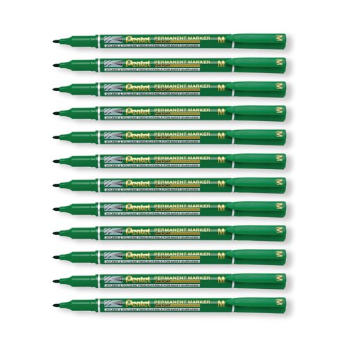 Pentel Permanent Marker Fine Point Green Pack of 12 NM470-D