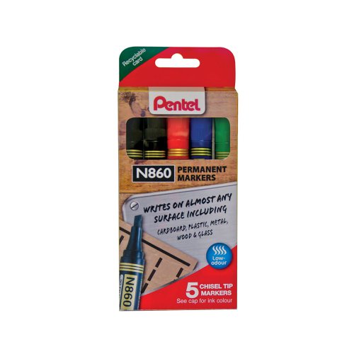 Pentel Chisel Tip Permanent Marker Assorted 5 Pack YN860/5-M