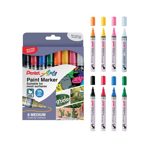 Pentel Paint Marker Medium Bullet Tip Assorted (Pack of 8) YMMP10/8-M | Pentel Co