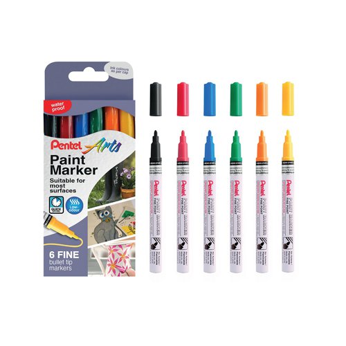 Pentel Paint Marker Fine Bullet Tip Assorted (Pack of 6) YMSP10/6-M