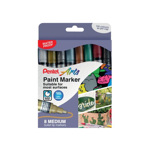 Pentel Paint Marker Medium Bullet Tip Assorted Metallic (Pack of 8) YMMP10/8MET-M