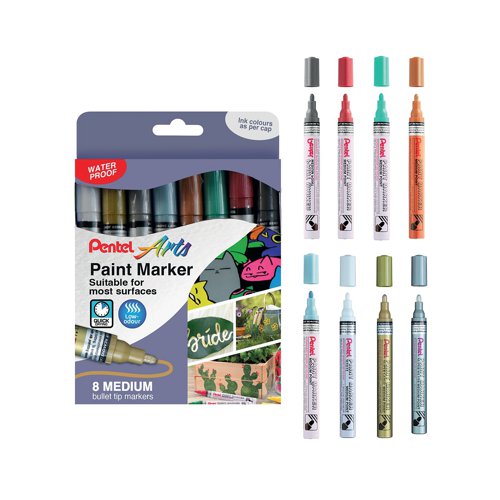 Pentel Paint Marker Medium Bullet Tip Assorted Metallic (Pack of 8) YMMP10/8MET-M | Pentel Co