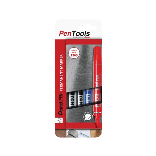 Pentel N50 Permanent Marker Bullet Assorted (Pack of 4) N50-PRO4ABCEU