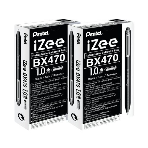 Pentel iZee Retractable Ballpoint Pen 1.0mm Black (Pack of 12) 2For1