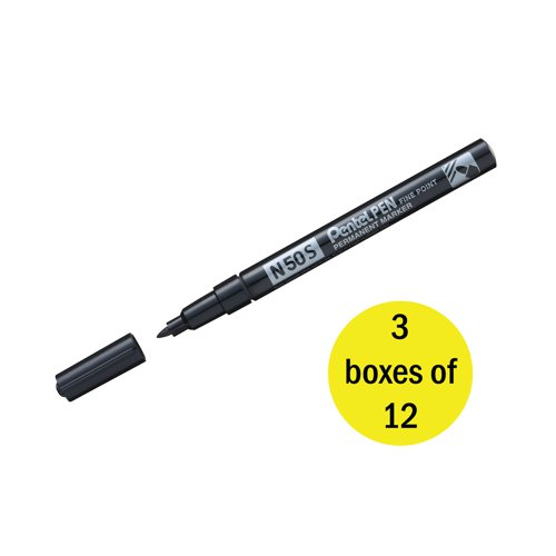 Pentel N50S Marker Bullet Tip Fine Black x12 3For2