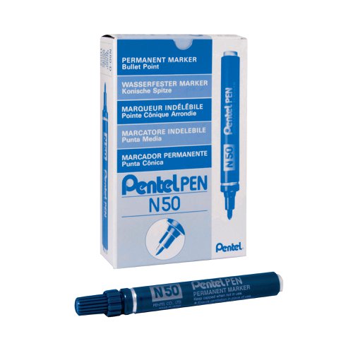 Pentel N50 Permanent Bullet Marker Broad Blue (Pack of 12) N50-C