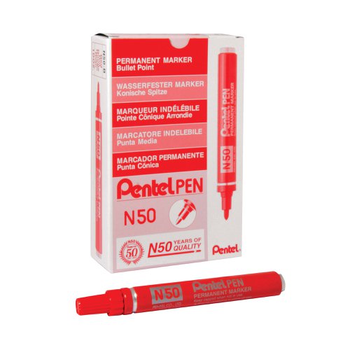 Pentel N50 Permanent Bullet Marker Broad Red (Pack of 12) N50-B | Pentel Co