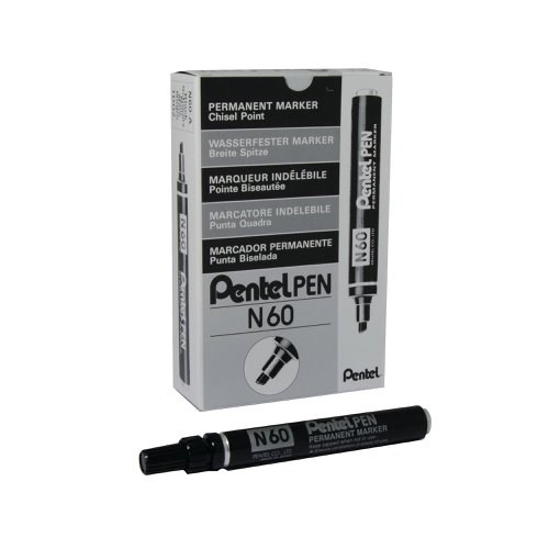 Pentel N60 Permanent Marker Chisel Tip Black (Pack of 12) N60-A