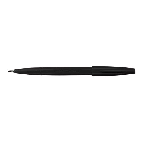 This fibre tip Pentel Sign Pen features non-permanent water based ink and writes a 2.0mm line width. Perfect for graphics and illustrations the environmentally friendly pen is made from 83% recycled materials excluding the ink. This pack contains 12 black pens.