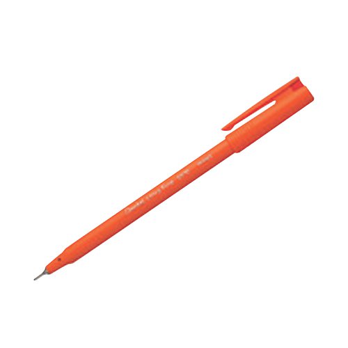 This Pentel Ultra Fine pen features a durable plastic tip with a strong metal support ideal for stencilling and detailed work. The fineliner also features water based ink encased in a distinctive orange barrel. The 0.6mm tip writes a 0.3mm line width. This pack contains 12 red pens.