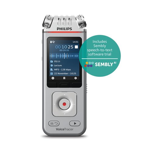 Philips VoiceTracer Audio Recorder with Sembly AI Speech-To-Text Cloud Software DVT4115/00 PH00689