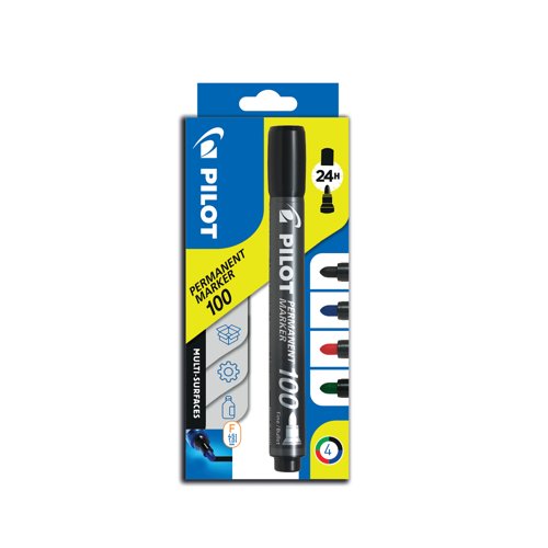 Pilot 100 Permanent Marker Pen Bullet Assorted Pack of 4 3131910501725