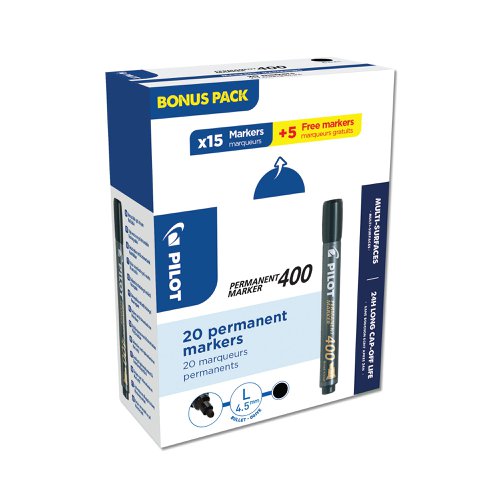 Pilot Permanent Marker 400 Chisel Tip Black Value Pack 15 + 5 FREE (Pack of 20) 3131910504061