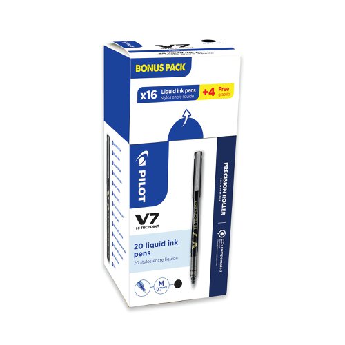 Pilot V7 Liquid Ink Rollerball Pen 0.7 Medium Tip Black Value Pack 16 + 4 FREE (Pack of 20) 31319105