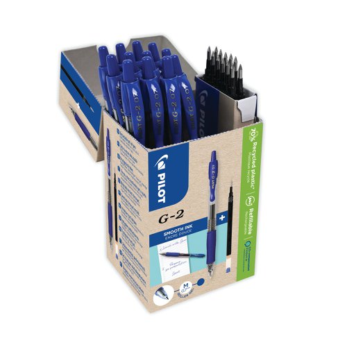 Pilot G-2 GreenPack Gel 0.7 Ink Rollerball Pen/Refill 12 Pens+12 Refills Blu (Pack of 24) WLT556183