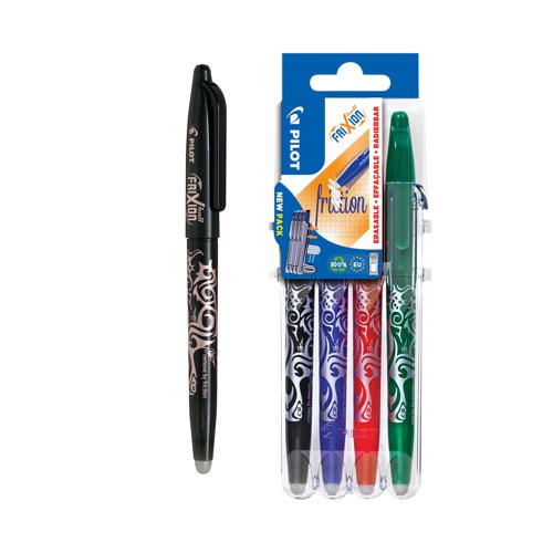 Pilot FriXion Rollerball Pen Black (Pack of 12) + FOC 4 Pens Assorted