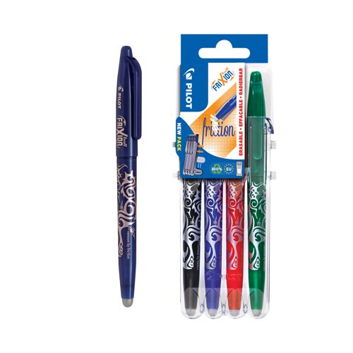 Pilot FriXion Rollerball Pen Blue (Pack of 12) + FOC 4 Pens Assorted