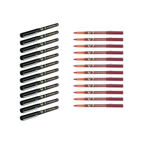 Pilot V7 Hi-Tecpoint Rollerball Buy 12 Blk Pens Get 12 V7 Red Pens FOC