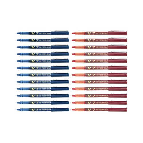 Pilot V7 Hi-Tecpoint Rollerball Buy 12 Blu Pens Get 12 V7 Red Pens FOC