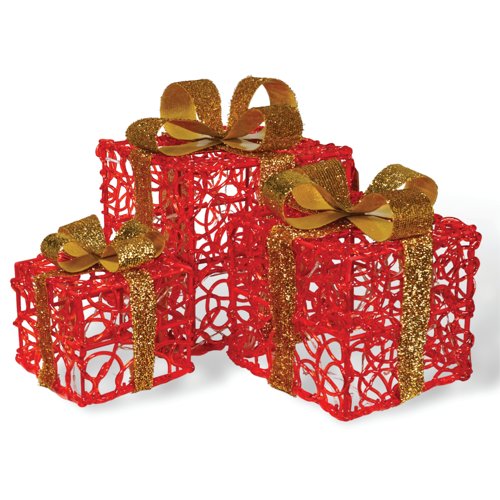 LED Outdoor/Indoor Light Up Christmas Presents Red Pack of 3 GH9068