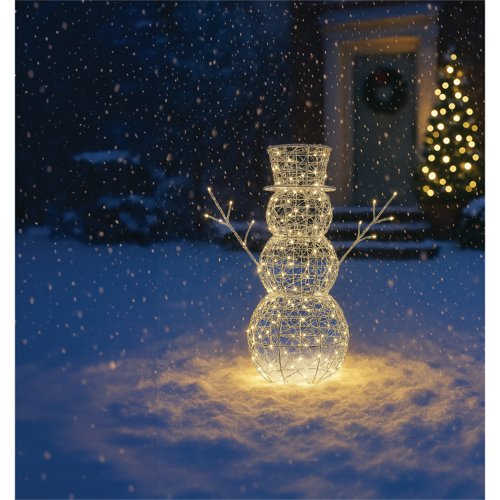 LED Outdoor Metal Light Up Snowman 600mm Silver/Warm White XH10087