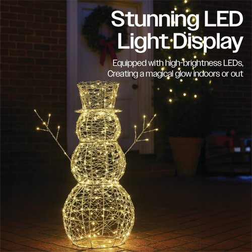 LED Outdoor Metal Light Up Snowman 600mm Silver/Warm White XH10087 - PIA88434