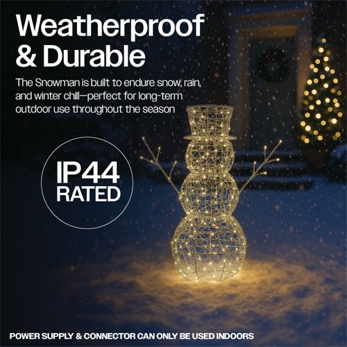 LED Outdoor Metal Light Up Snowman 600mm Silver/Warm White XH10087 - PIA88434