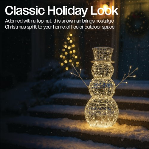LED Outdoor Metal Light Up Snowman 600mm Silver/Warm White XH10087 - PIA88434