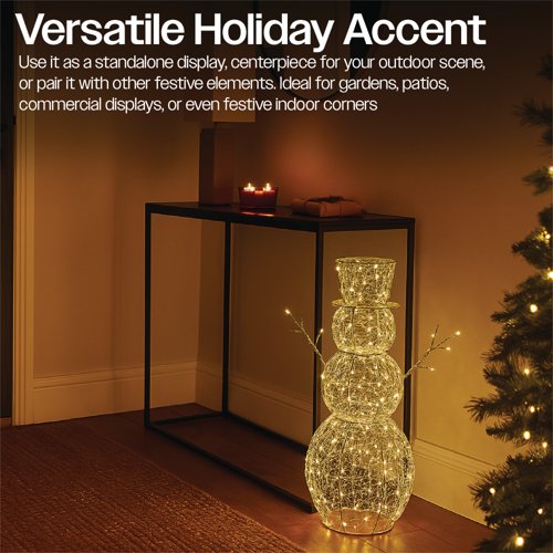LED Outdoor Metal Light Up Snowman 600mm Silver/Warm White XH10087 - PIA88434