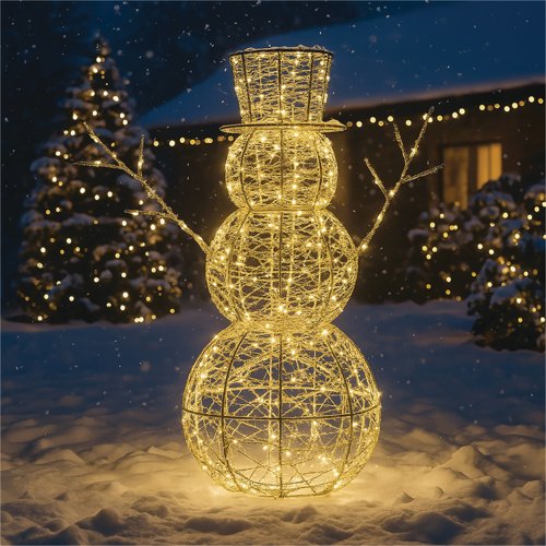 LED Outdoor Metal Light Up Snowman 600mm Silver/Warm White XH10087 - PIA88434