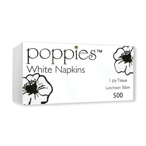 Poppies Napkins 1-Ply 30cm White (Pack of 500) 3014WHSGL