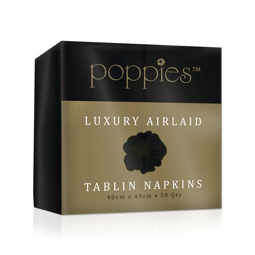 Poppies Tablin Napkins 8 Fold 40cm Black (Pack of 500) 4048BK