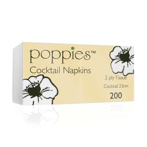 Poppies Cocktail Napkins White (Pack of 2000) 2424WH2