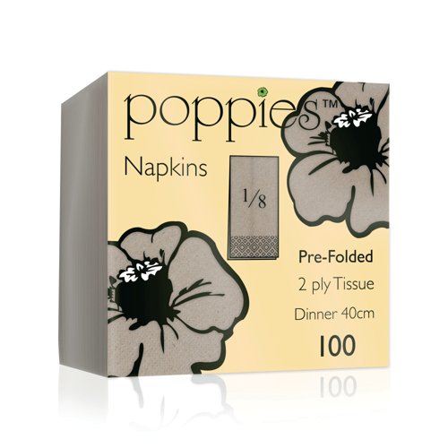 Poppies 2-Ply Tissue Dinner Napkins 8 Fold Pre-Folded Mocha 40cm (Pack of 100) 4028RC