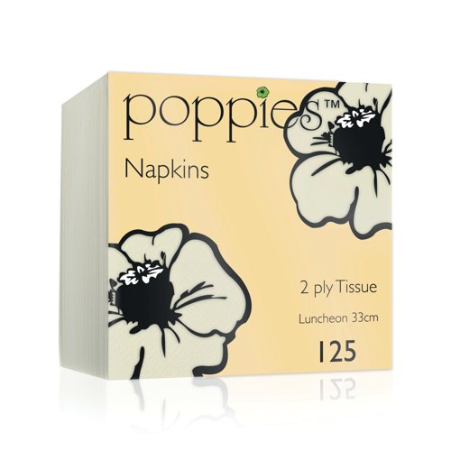 Poppies 2-Ply Tissue Napkins Luncheon Champagne 33cm (Pack of 125) 3324CP