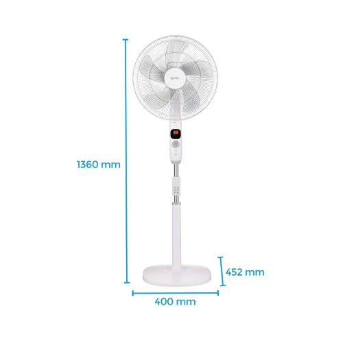 Igenix 16 Inch Digital Pedestal Fan Timer Remote Control White DF1670 PIK07272