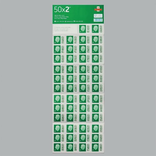 Royal Mail Second Class Postage Stamp Sheet (Pack of 50) BBS2
