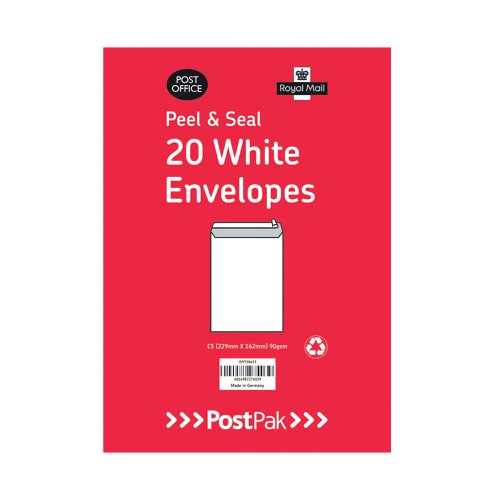 Postpak C5 Peel and Seal White 90gsm 10 Packs of 20 (200 Pack) Envelopes 9730613