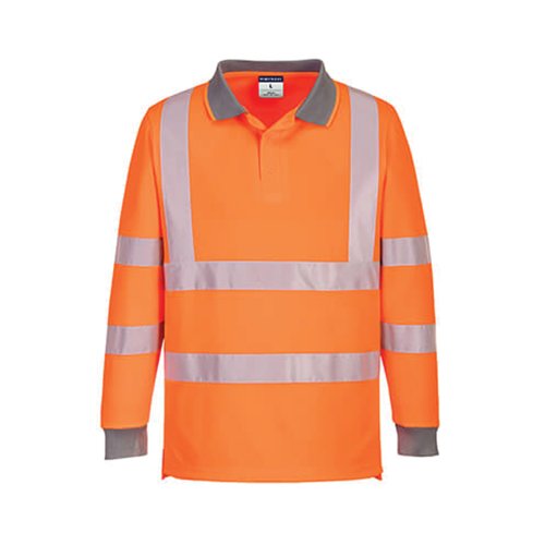 Portwest Eco High Visibility Polo Shirt Long Sleeve Orange Medium (Pack of 6) EC11ORRM