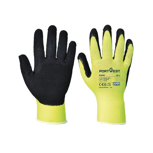 Portwest Hi Vis Grip Glove Latex S Yellow (Pack of 12)