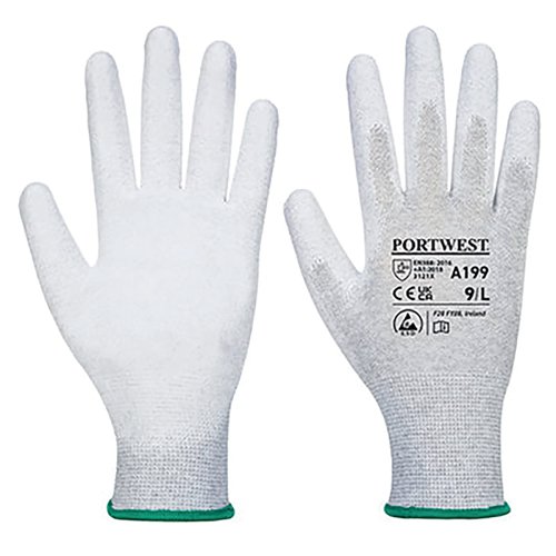 Portwest Anti-Static PU Palm Glove 1 Pair Grey XL (Pack of 12) A199GRRXL