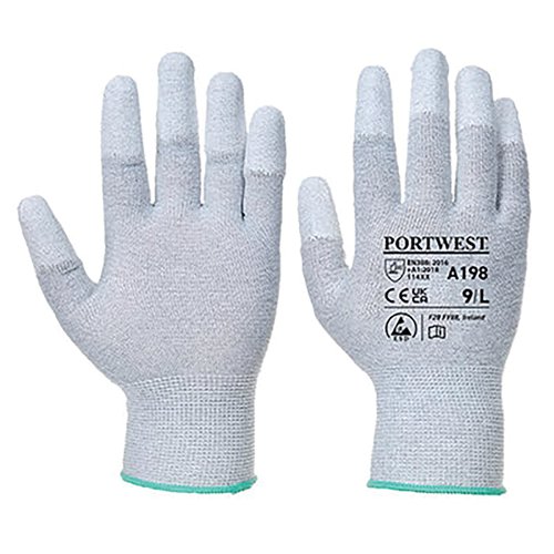 Portwest Anti-Static PU Fingertip Glove 1 Pair Grey Large (Pack of 12) A198GRRL