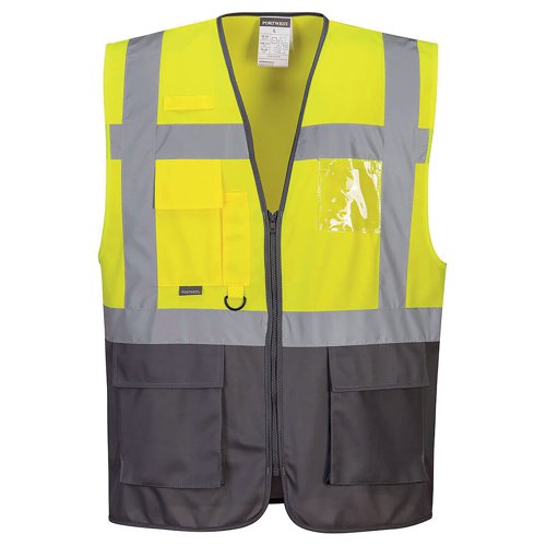 Portwest Warsaw Hi Vis Contrast Executive Vest M Yellow/Gry (Pack of 10)