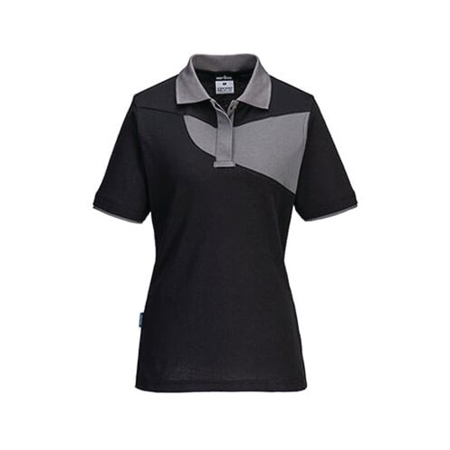 Portwest Pw2 Womens Polo Shirt Short Sleeve Black/Zoom Grey Medium PW219BZRM