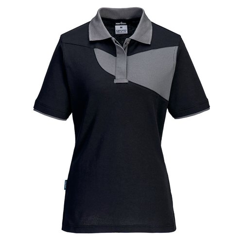 Portwest Pw2 Womens Polo Shirt Short Sleeve Black/Zoom Grey Small PW219BZRS